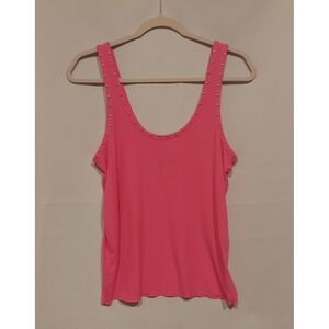 POL Womens Pink Studded Ribbed Stretch Scoop Neck Tank Top Size Large NWT